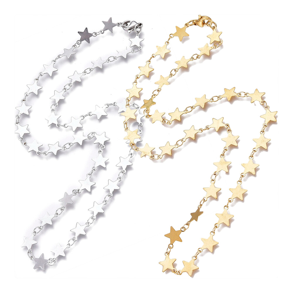 Stainless Steel Link Chain Necklaces Lobster Star Gold 16.61 inches 42.2cm Z557