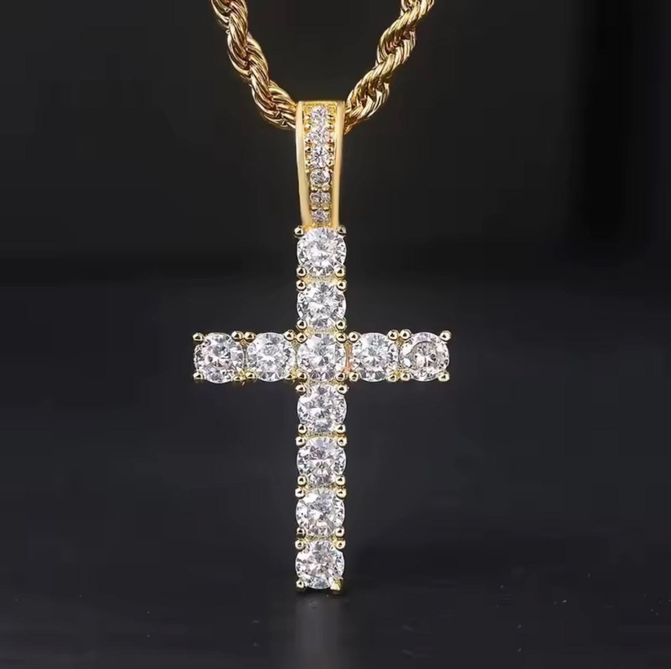Gold filled 60Cm Twisted Necklace Cross Pendant made with Swarovski Crystals