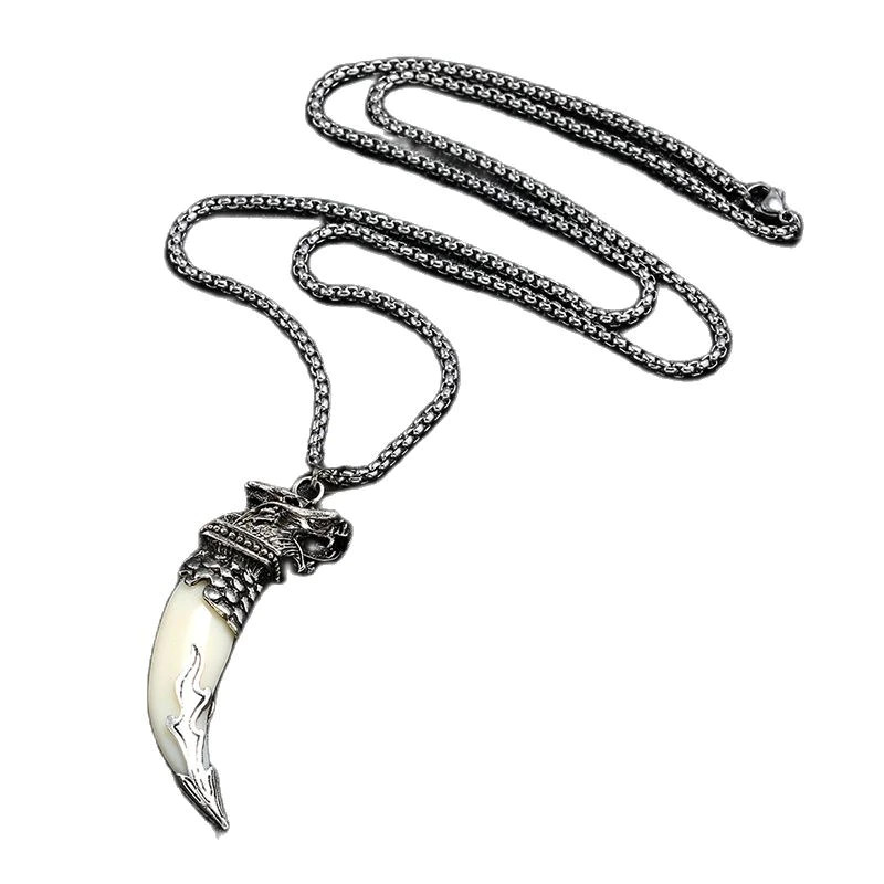 Men’s Fashion Jewelry Silver Viking Wolf Ivory Pendant Necklace 1-126