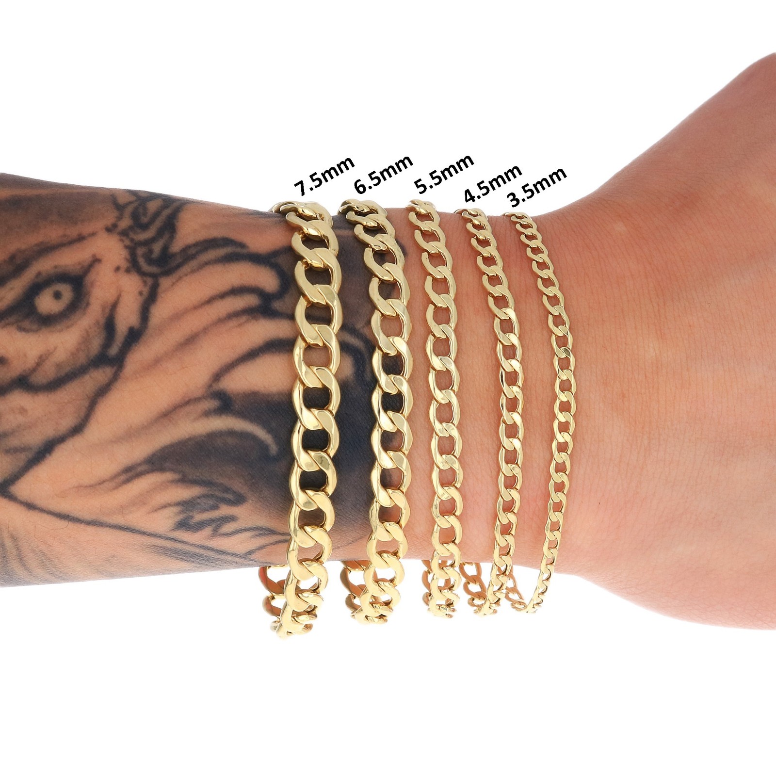 10K Yellow Gold 2.5mm-7.5mm Cuban Curb Link Chain Bracelet Mens Womens 7″ – 9″