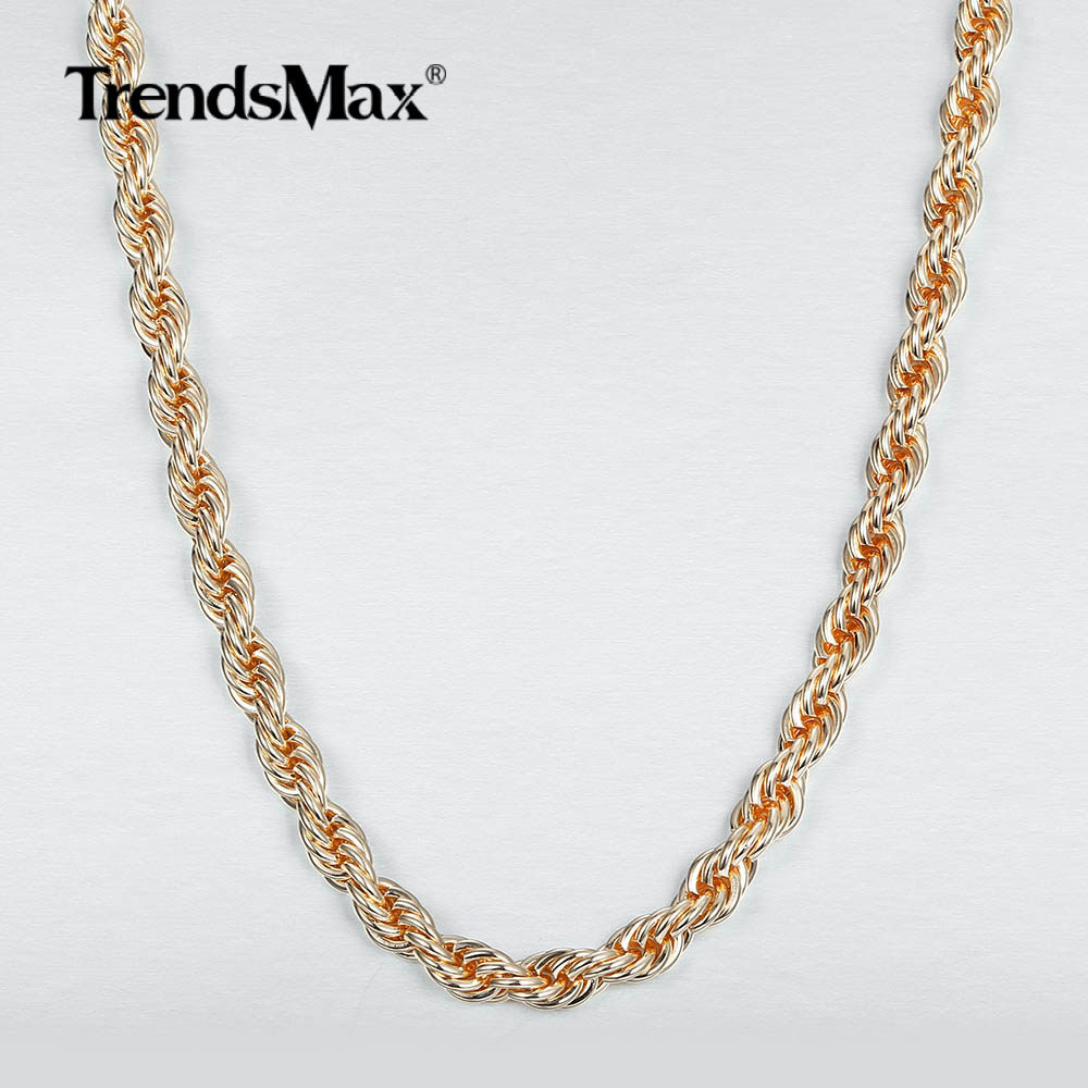 5/6mm 585 Rose Gold Plated Twisted Rope Chain Necklace 20″/24″ for Women Girls