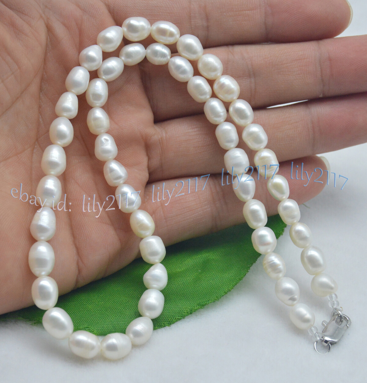 7-8mm Real Natural Freshwater Cultured White Pearl Rice Beads Necklaces 14-48”