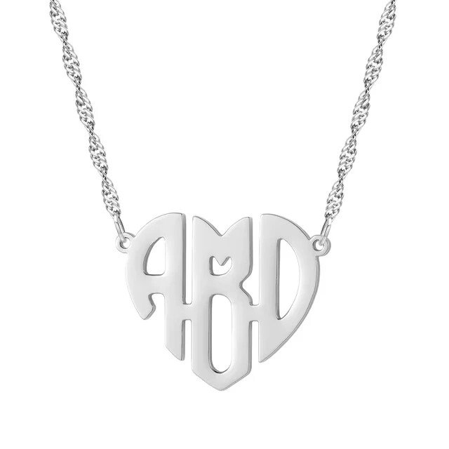 Personalized Custom Heart Monogram Necklace Name Initials Jewelry Pendant Women