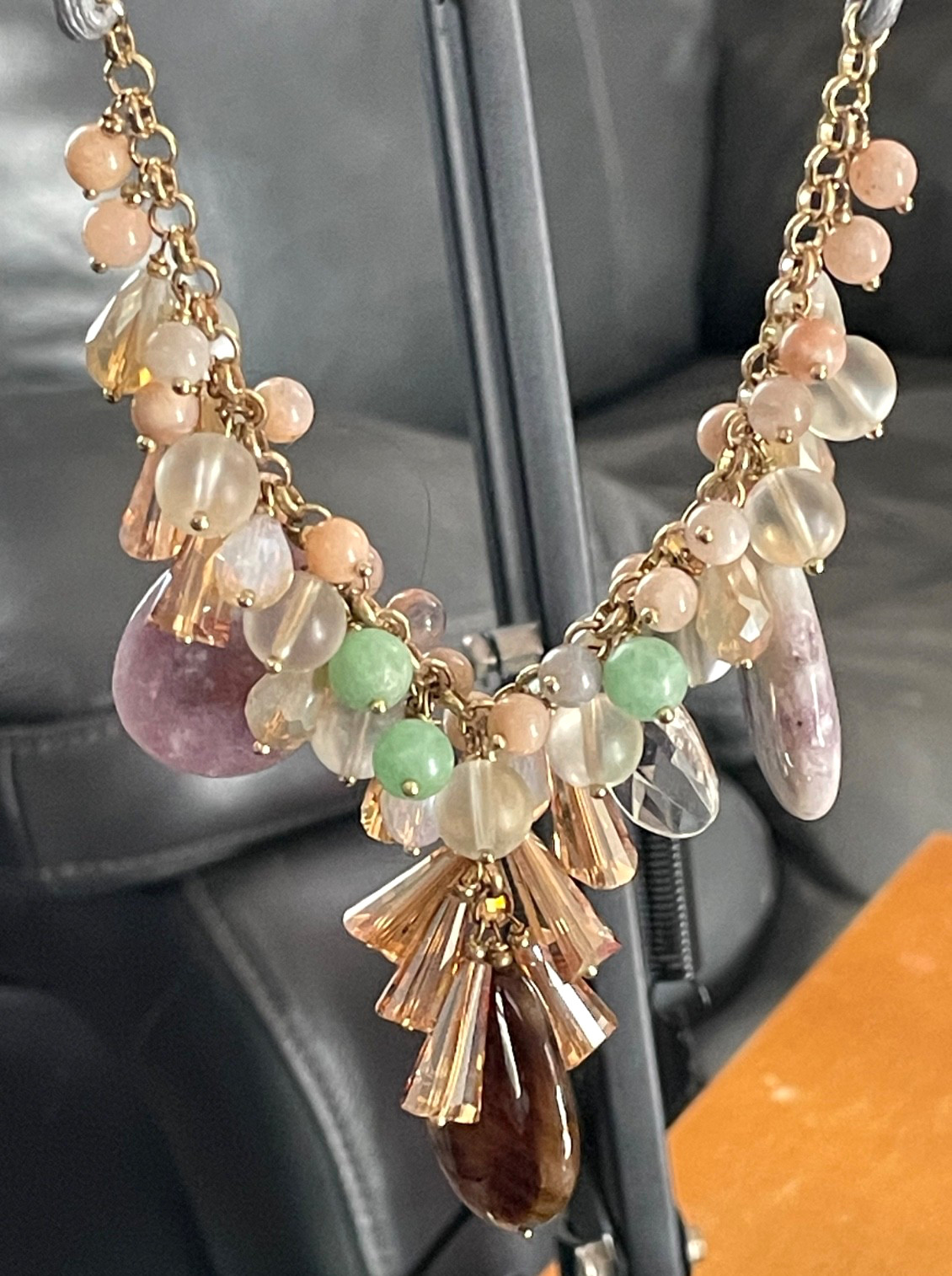 Anthropologie Nakamol Beaded Necklace Crystal Rhinestone Natural Stone Drops