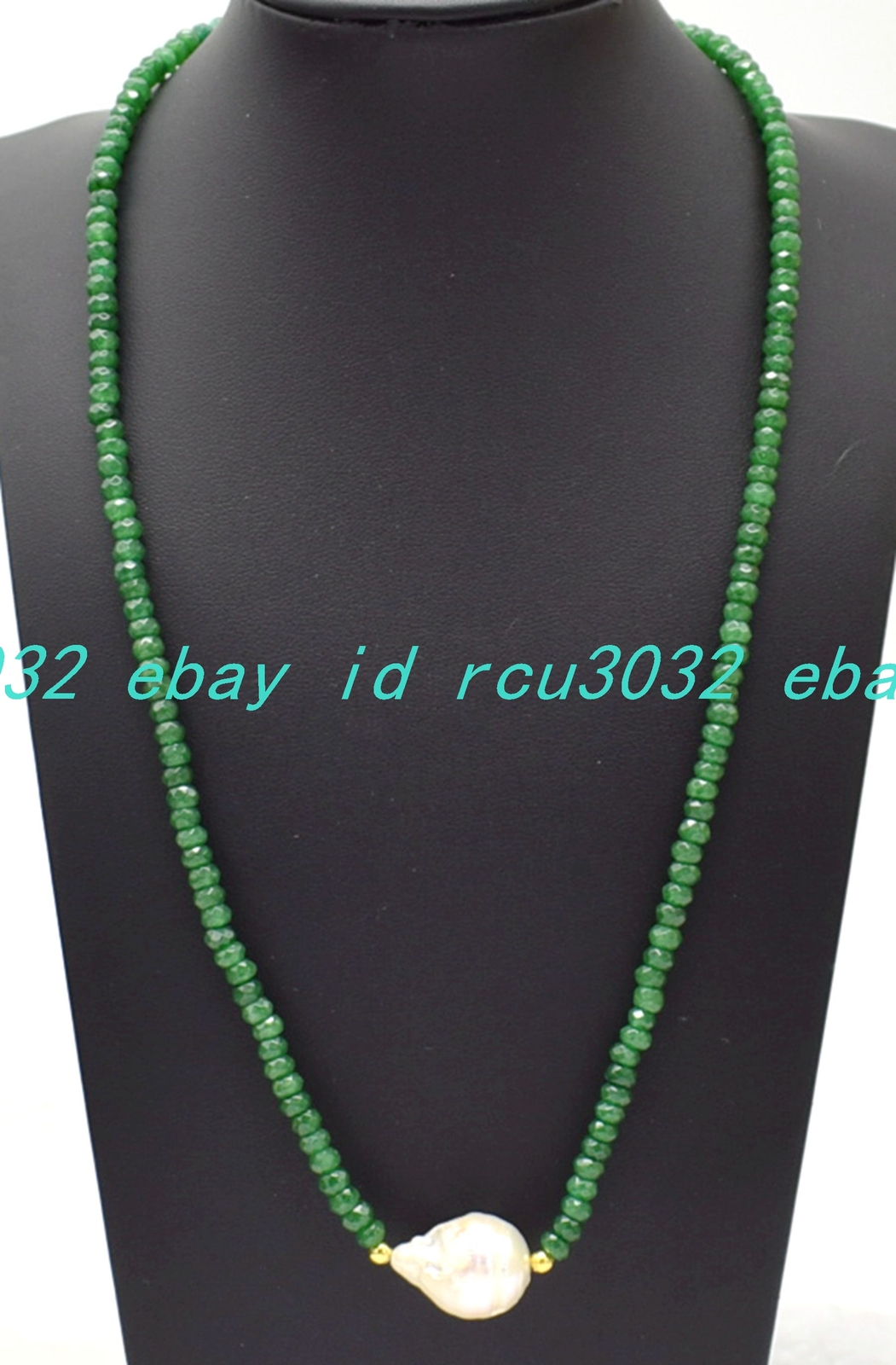 2x4mm Faceted Green Jade White Baroque Pearl Rondelle Beads Necklace 18-28 In