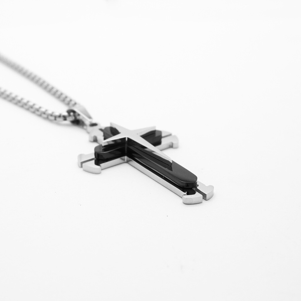 Cool Boys Mens Stainless Steel Cross Pendant Necklace with 20” Bead Chain New