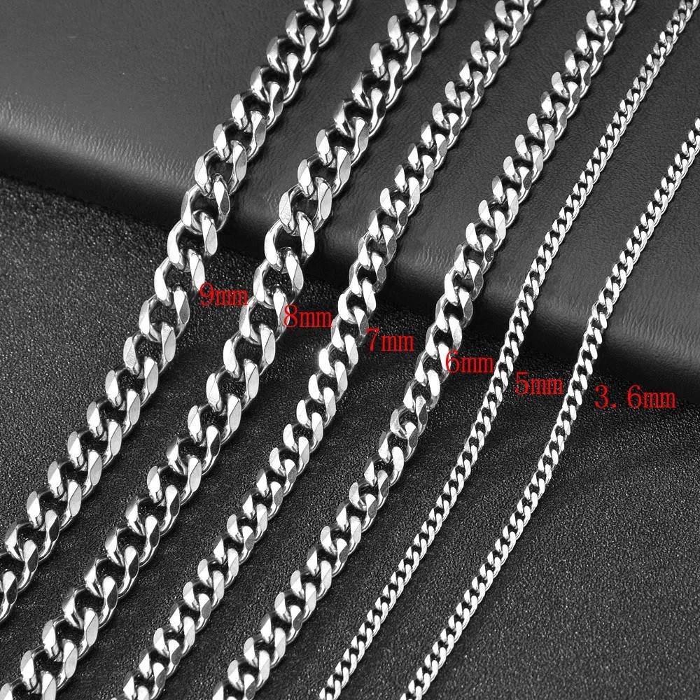Stainless Steel Silver Cuban Link Chain Necklace Men Women Curb Heavy Choker Gif