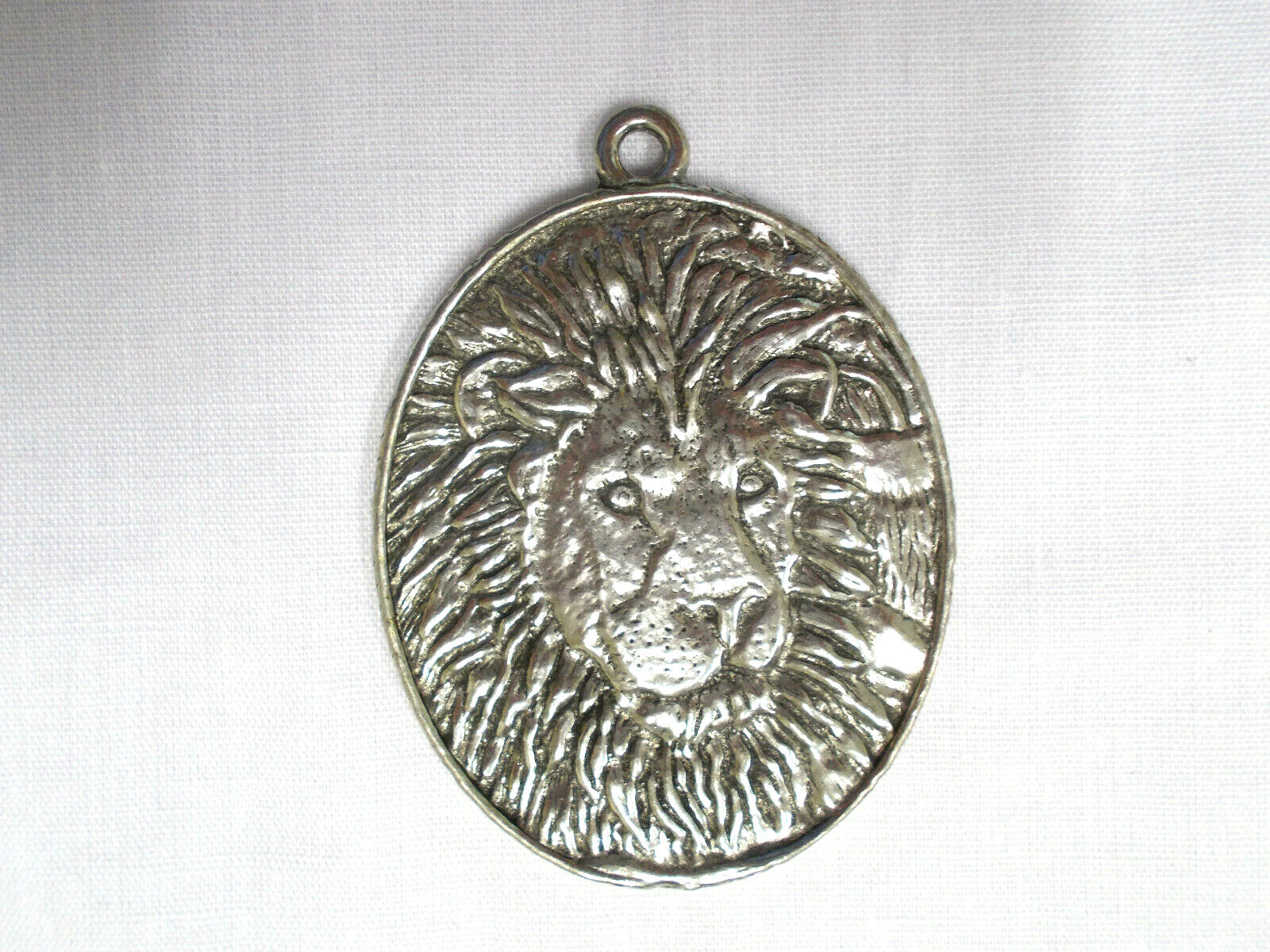 Male Lion Head Leo Oval Large Double Sided American Pewter Pendant Necklace