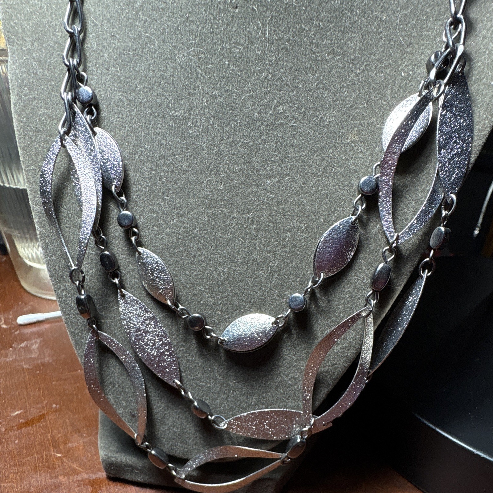 Silver Tone Layered Multi-Strand Cable Chain Necklace Lobster Clasp Adjustable