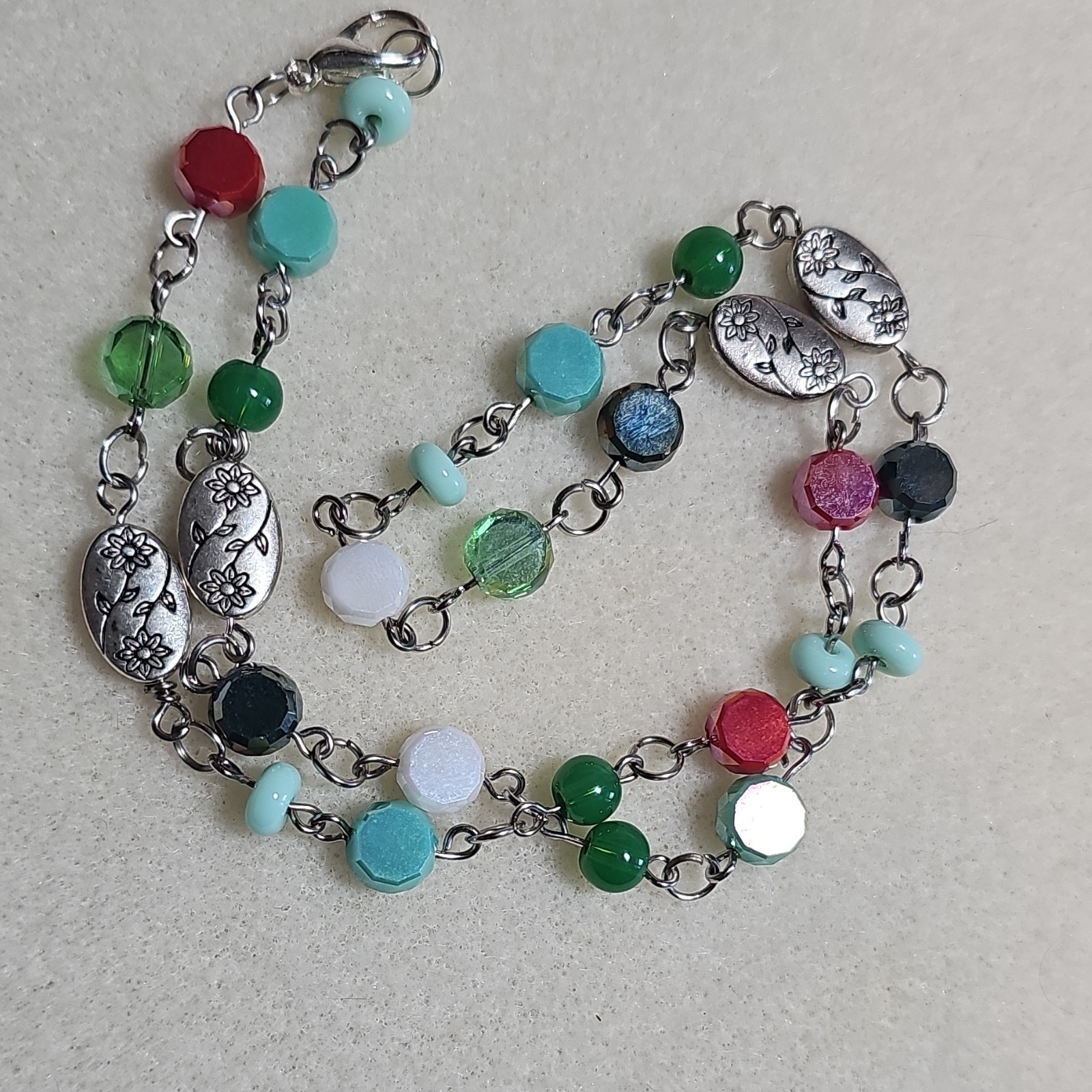Handmade Multicolor Round Glass Beaded Cable Chain Necklace w/ Lobster Clasp 18″