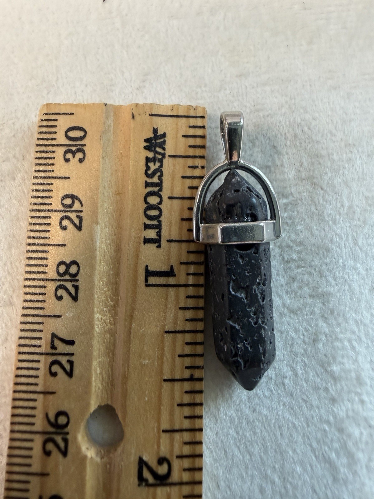 Black Lava Rock Point Charm Pendant Silver Tone Cap Bail Black Silver Stone