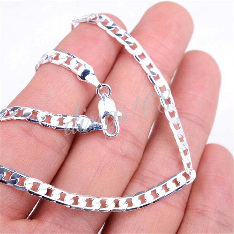 18K White Gold Filled 3.6mm Wide Flat Cuban Curb Link Chain Necklace 16 ~ 30inch