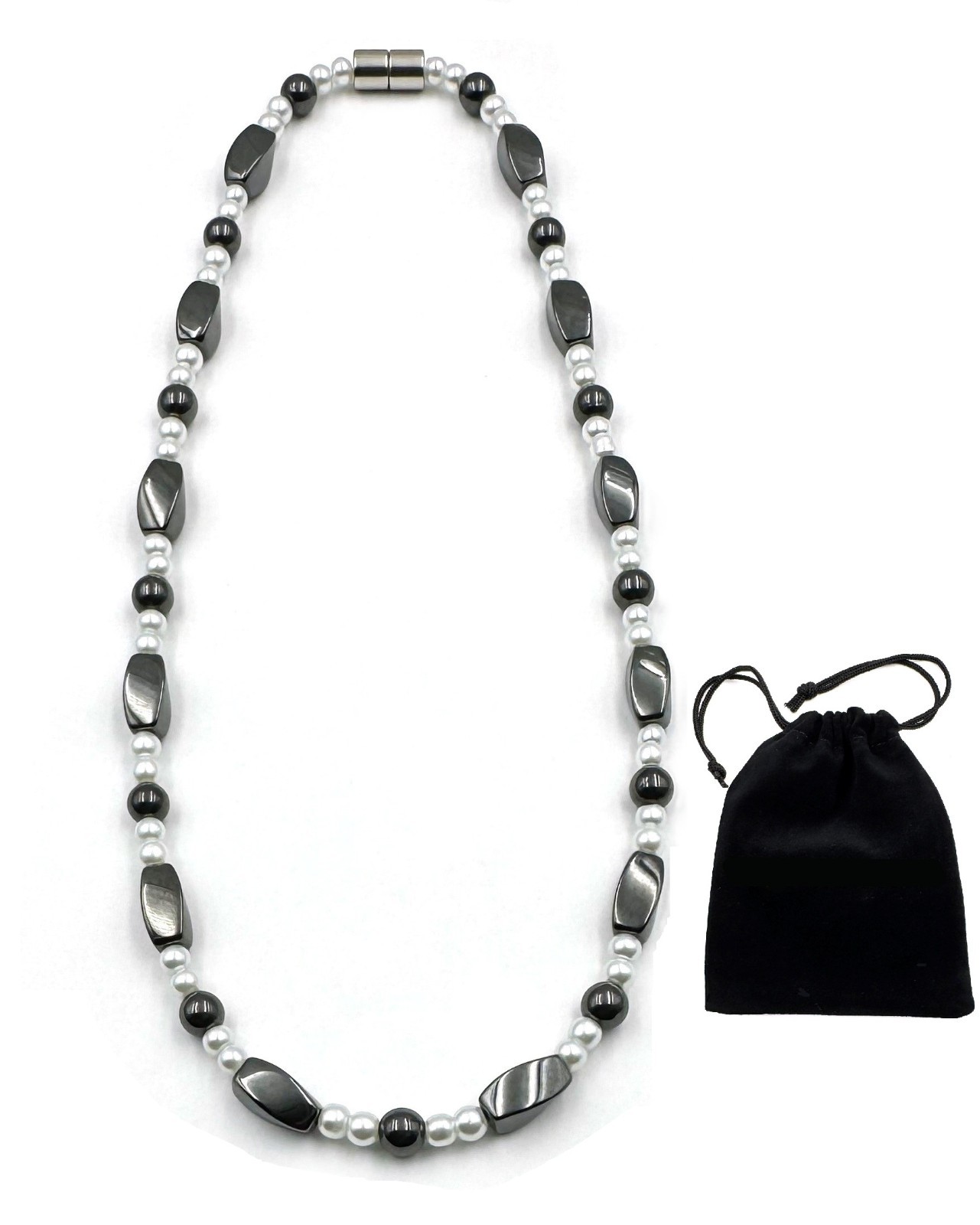 Women Magnetic Pearl Necklace Hematite Magnetic Necklace with Magnetic Clasp