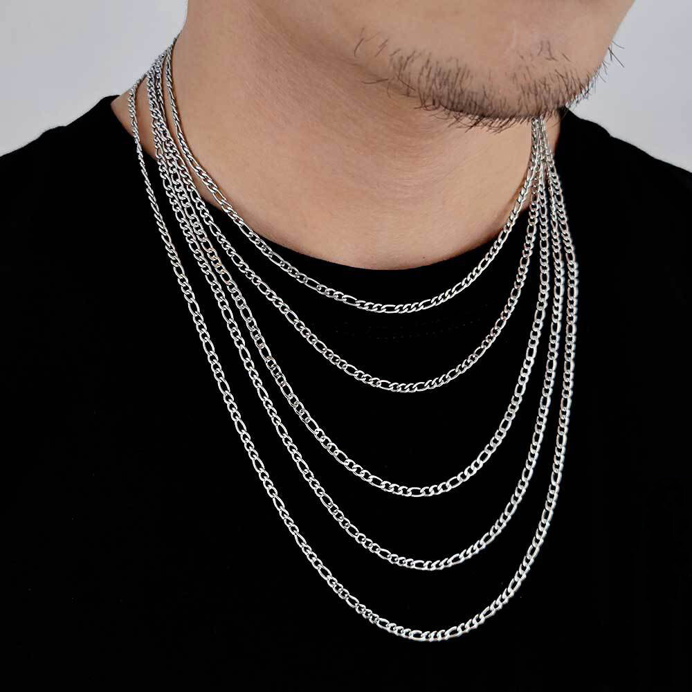 Stainless Steel 1:3 Figaro Chain 7″- 30″ Men Women Necklace 2/3/5/7/9/11/13mm