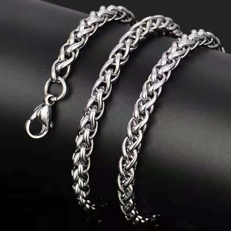 Stainless Steel Wheat Keel Braided Chain Necklace Bracelet Men Women 16″-30″