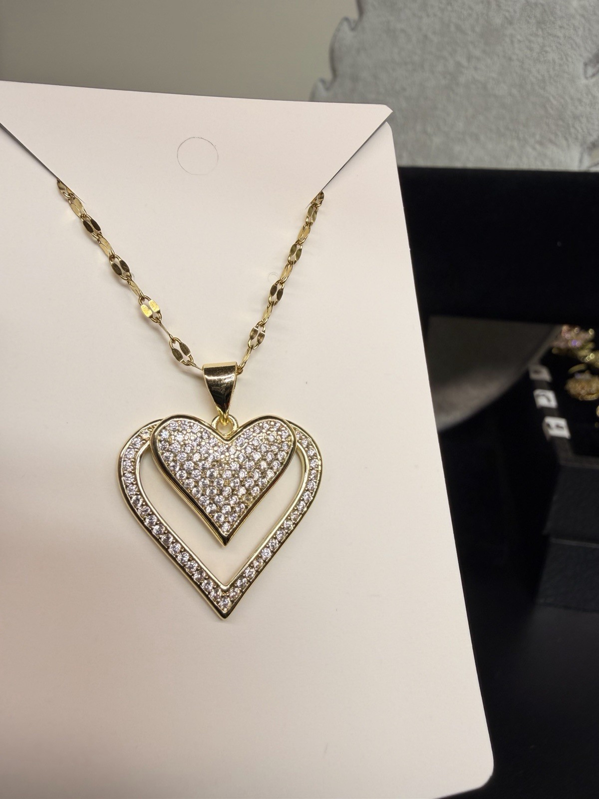 Gold Plated Pave Heart CZ Pendant Chain Necklace