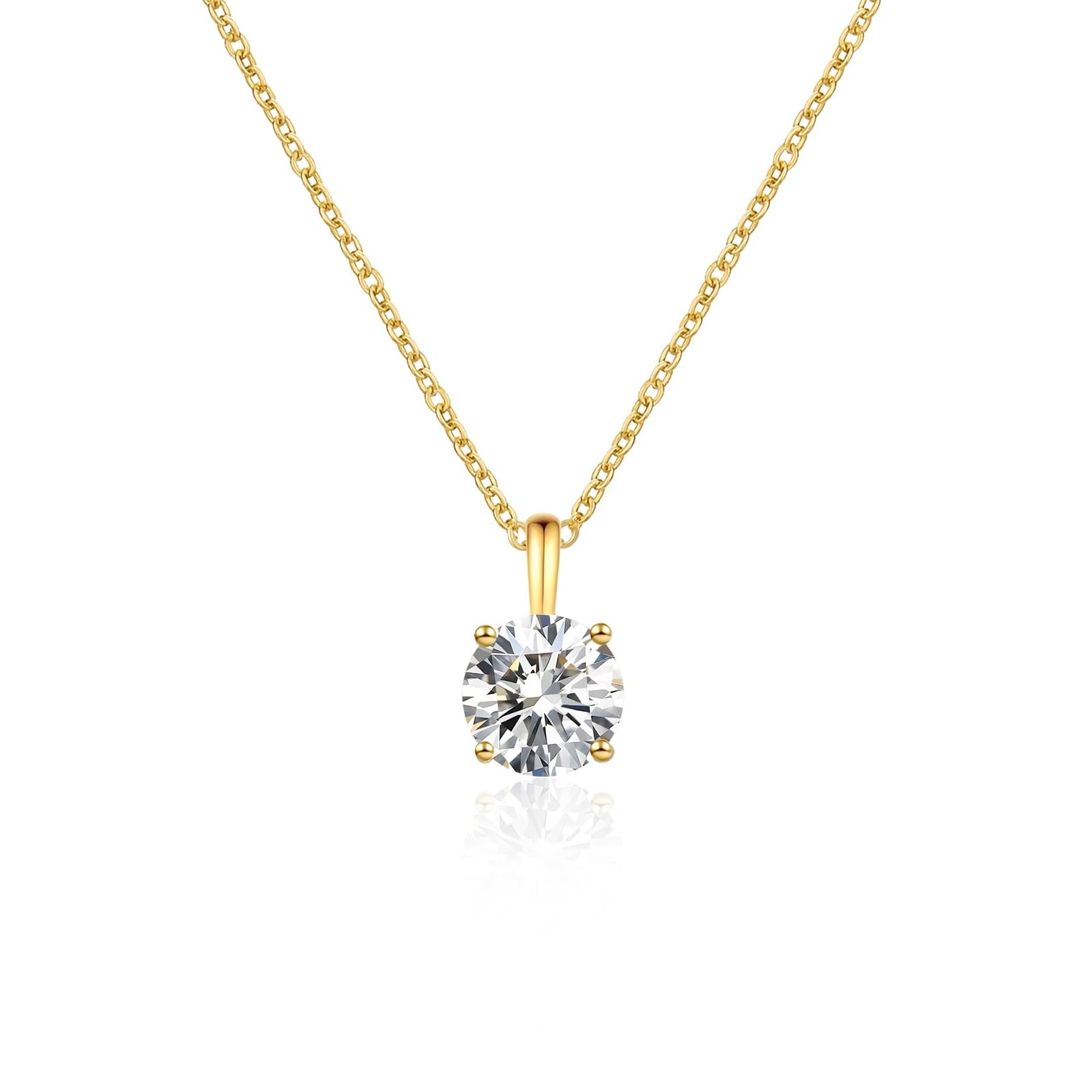 2-Carat Cubic Zirconia Heart & Round Pendant Necklace, 18K Gold-Plated for Women