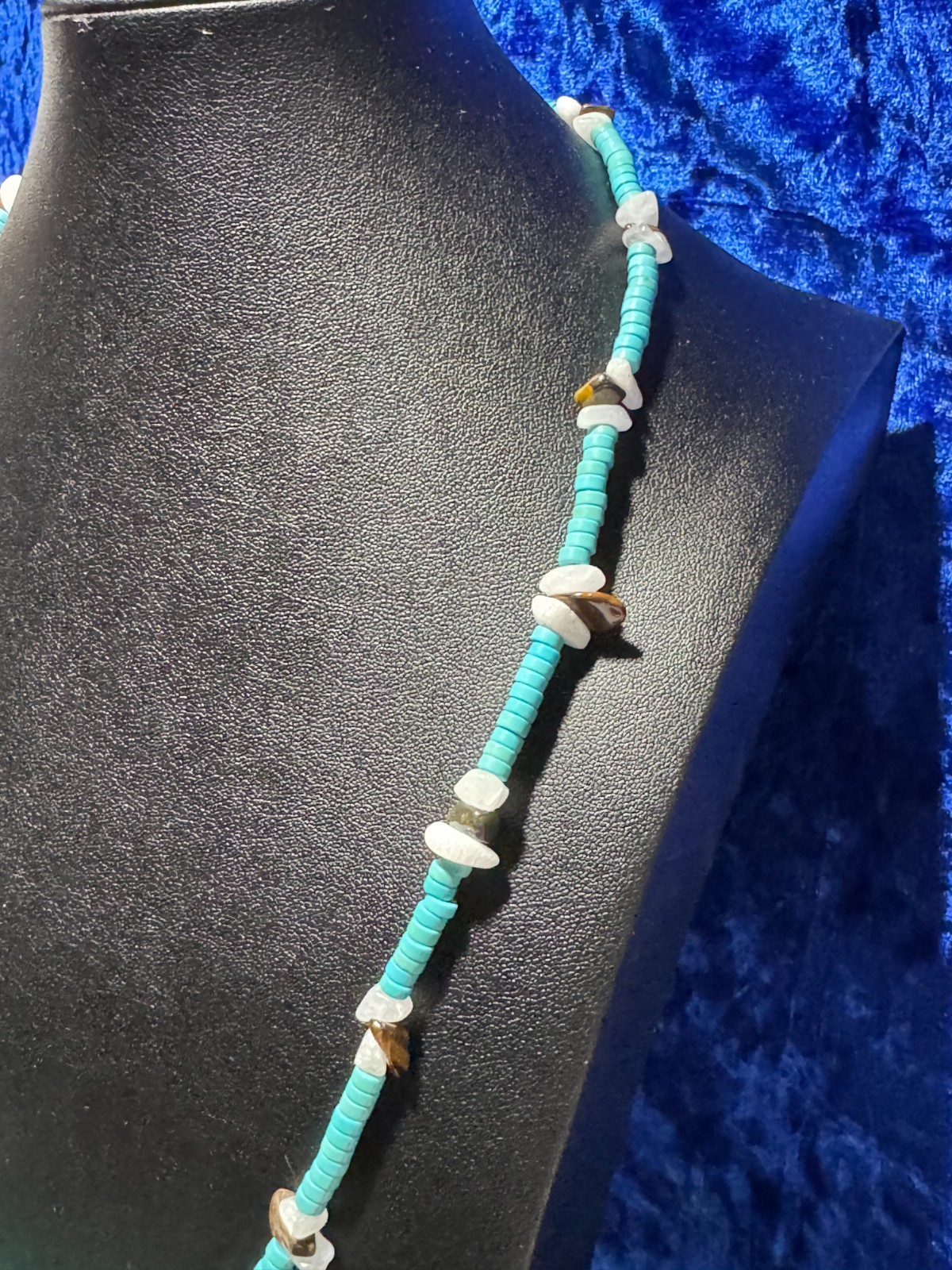 Turquoise & White Jade Natural Gemstone Beach Style Necklace Chain 24.5 + 3.5″