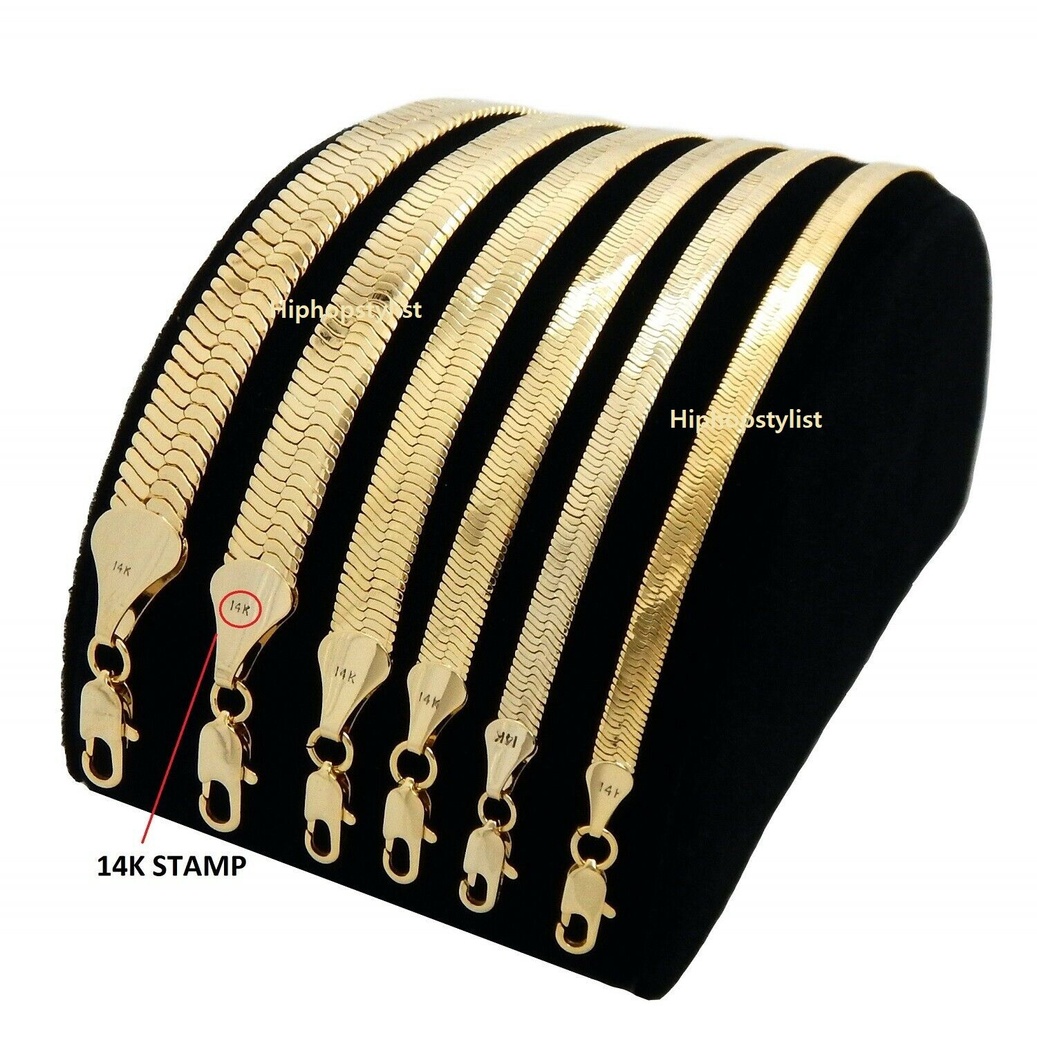 New Herringbone Chain 4mm to 14mm 18″ 20″ 24″ 30″ 14K Gold Plated Necklace