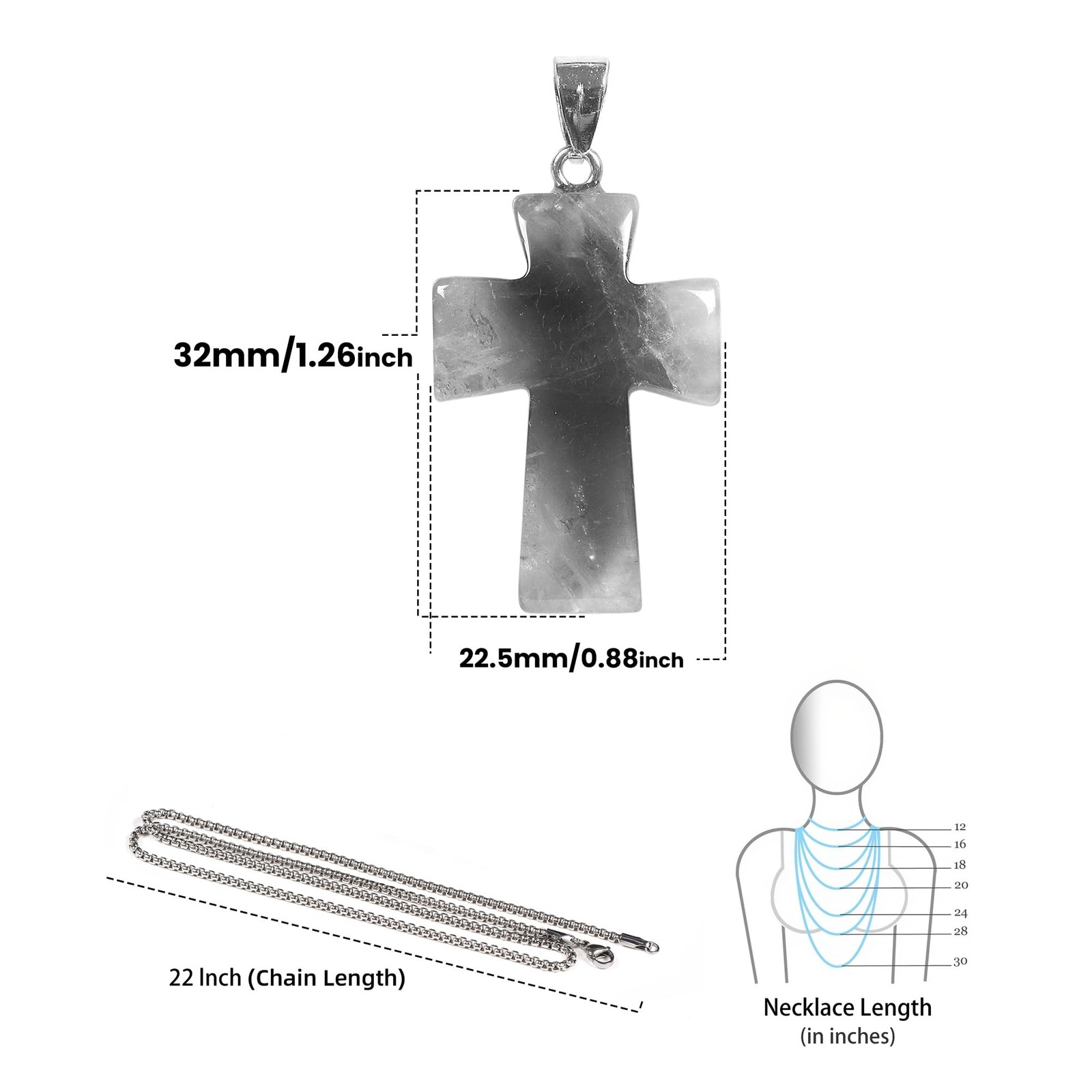 Natural Rose Quartz 32mm Gemstone Carved Cross Reiki Chakra Pendant With Stai