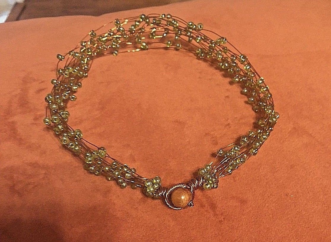 Mi Linea Green Beaded Copper Wire Multi-strand Choker Necklace NWOT