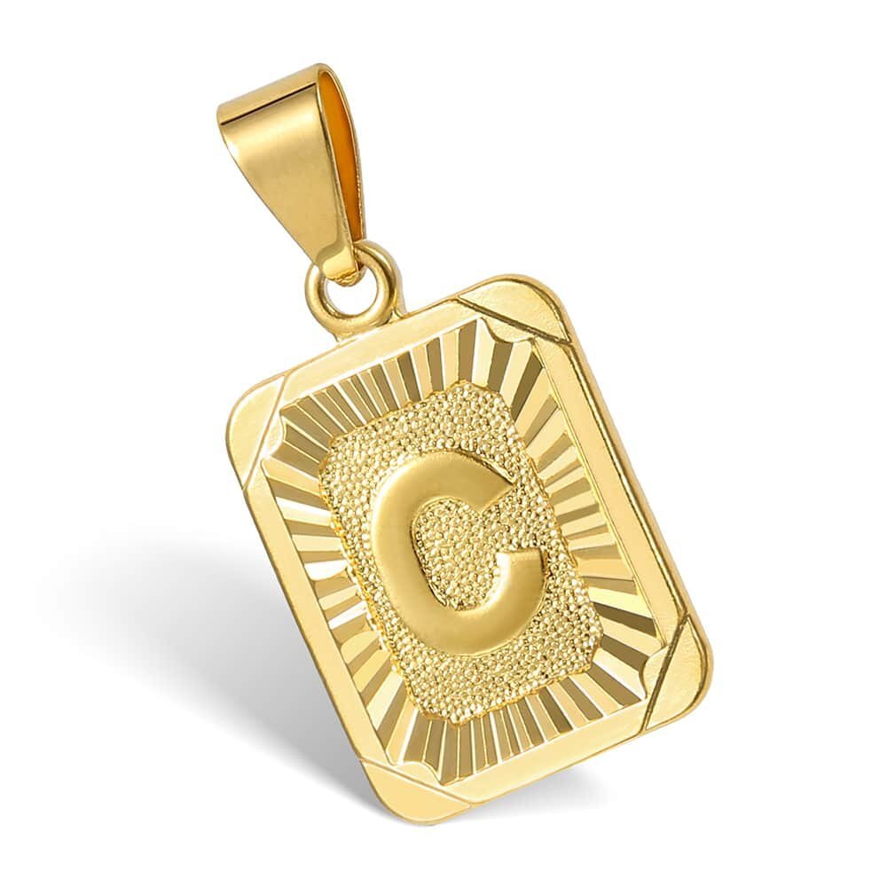 18″ Gold Plated Initial Letter Pendant Necklace Stainless Steel Figaro Chain Hot