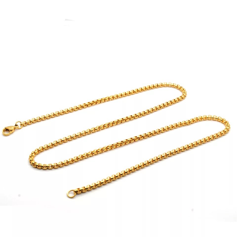 Wholesale 18K Gold Plated 3mm Square Rolo Box Cylinder Chain Necklace 18″- 28″