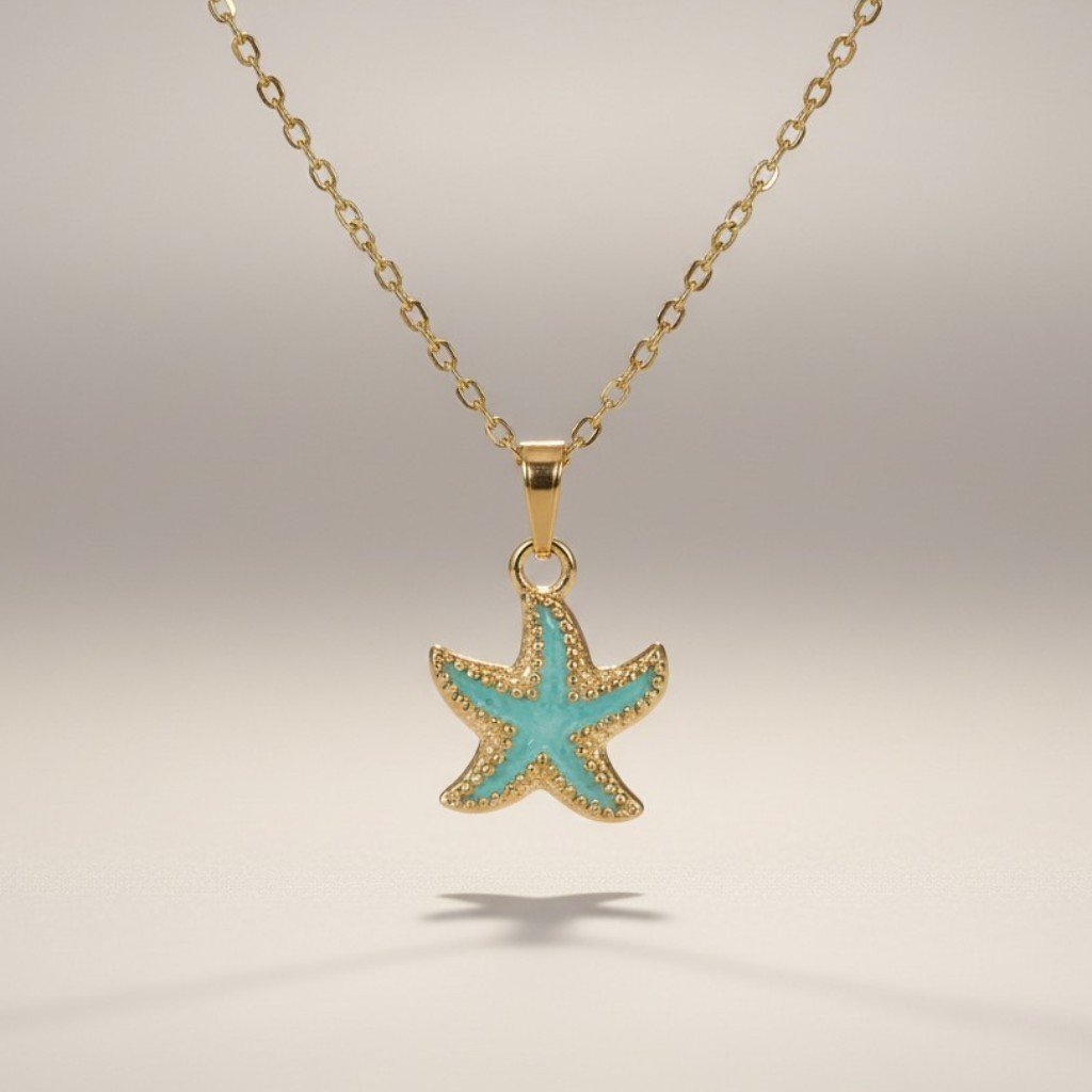 Blue Starfish Charm Pendant Necklace Summer Beach Accessory