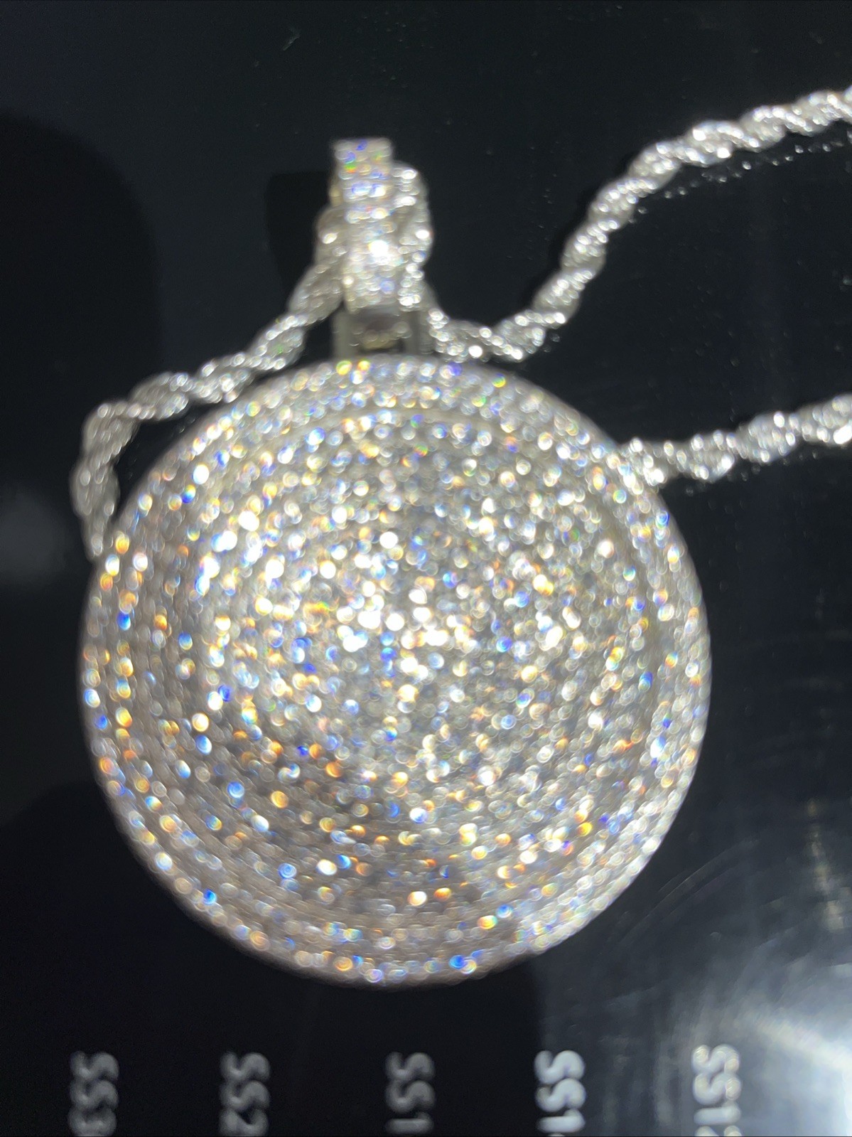 Large 925 Silver Iced Circle Pendant