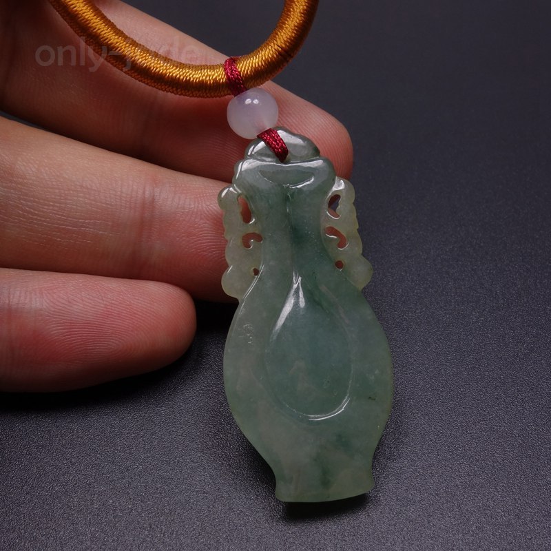 Certified Grade A 100% Natural Green Jadeite Jade Pendant Hand-carved Vase 11079