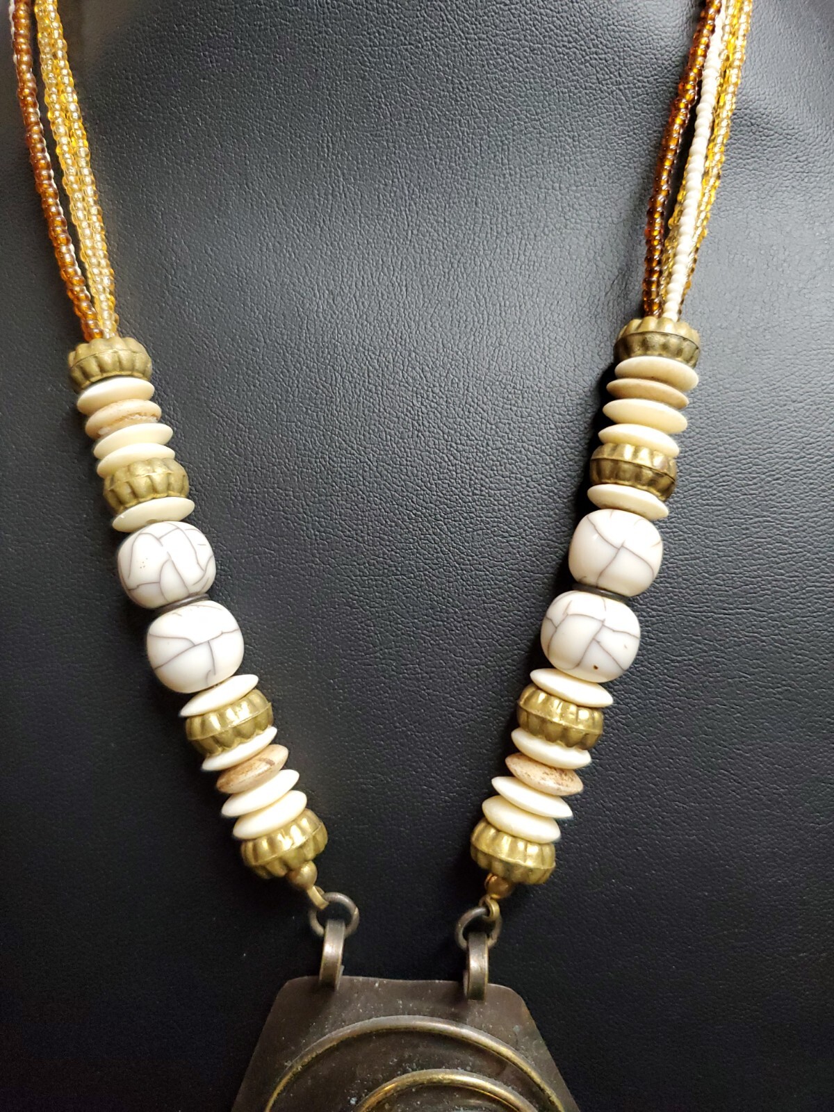 Artisan Mixed Media Beaded Strand With Bold Craft Pendent Necklace