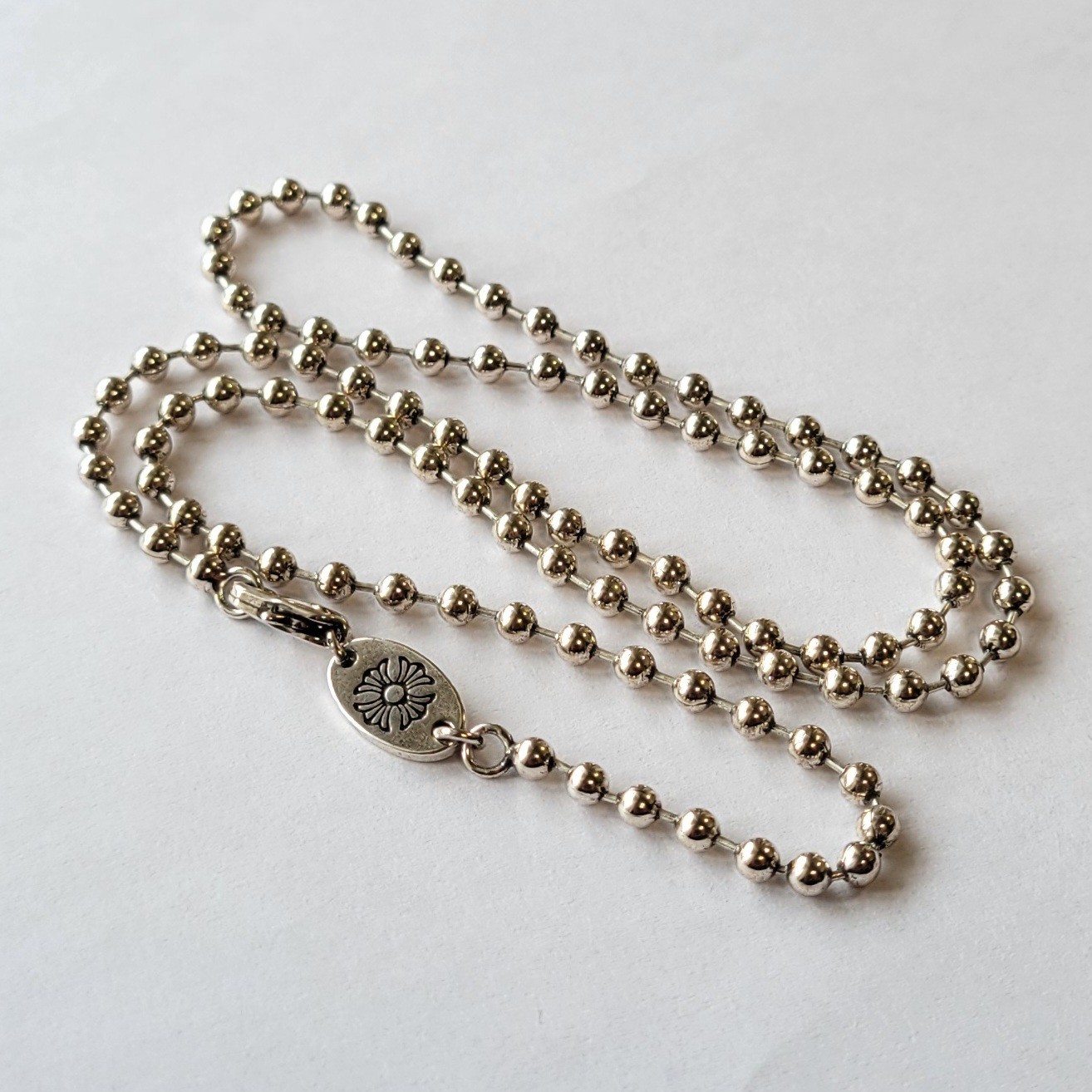 Ball Chain Necklace, 925 Sterling Silver Plated, Engraved, 50 cm