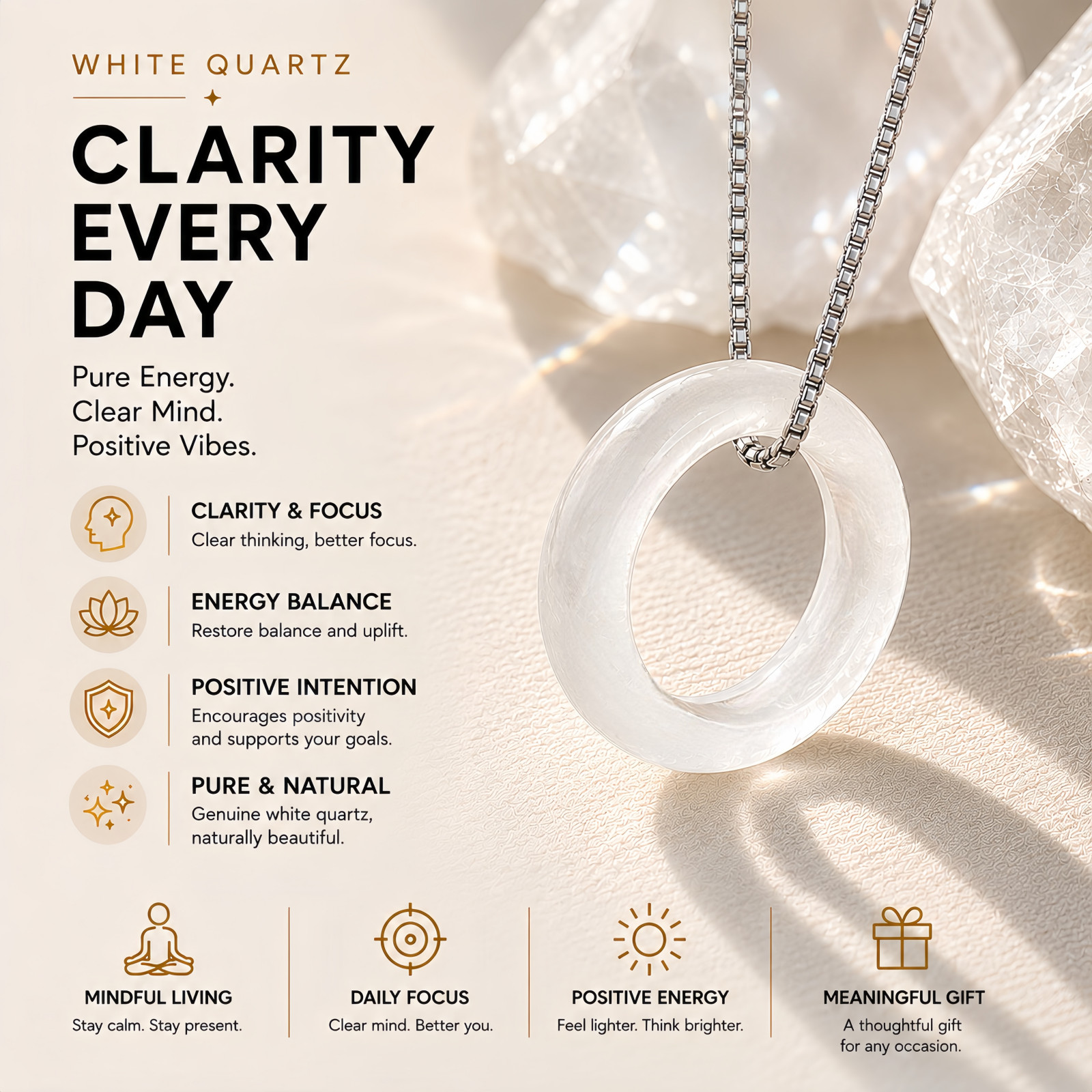 Natural Stone Pendant Necklace for Women, Round Donut Pendant