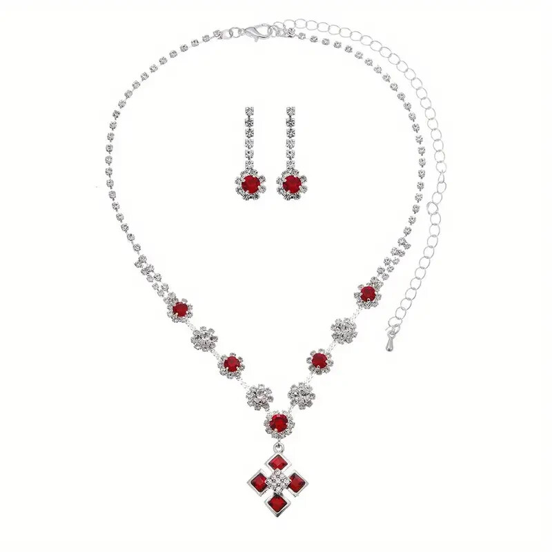 3pcs/ set Square zircon inlaid necklace earrings jewelry set
