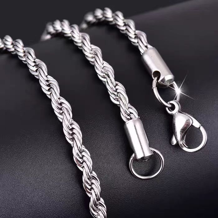 925 Silver Plated Water Wave Jewelry Chain Necklace 3mm 4mm Unisex 16-22″ US