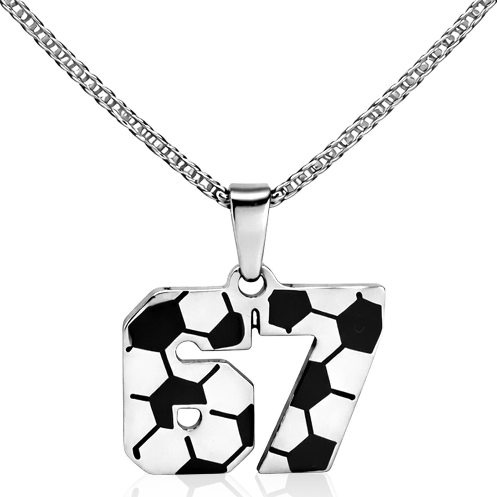 Mikovivi Number 67 Sports Pendant Necklace, Stylish Medium, black and white
