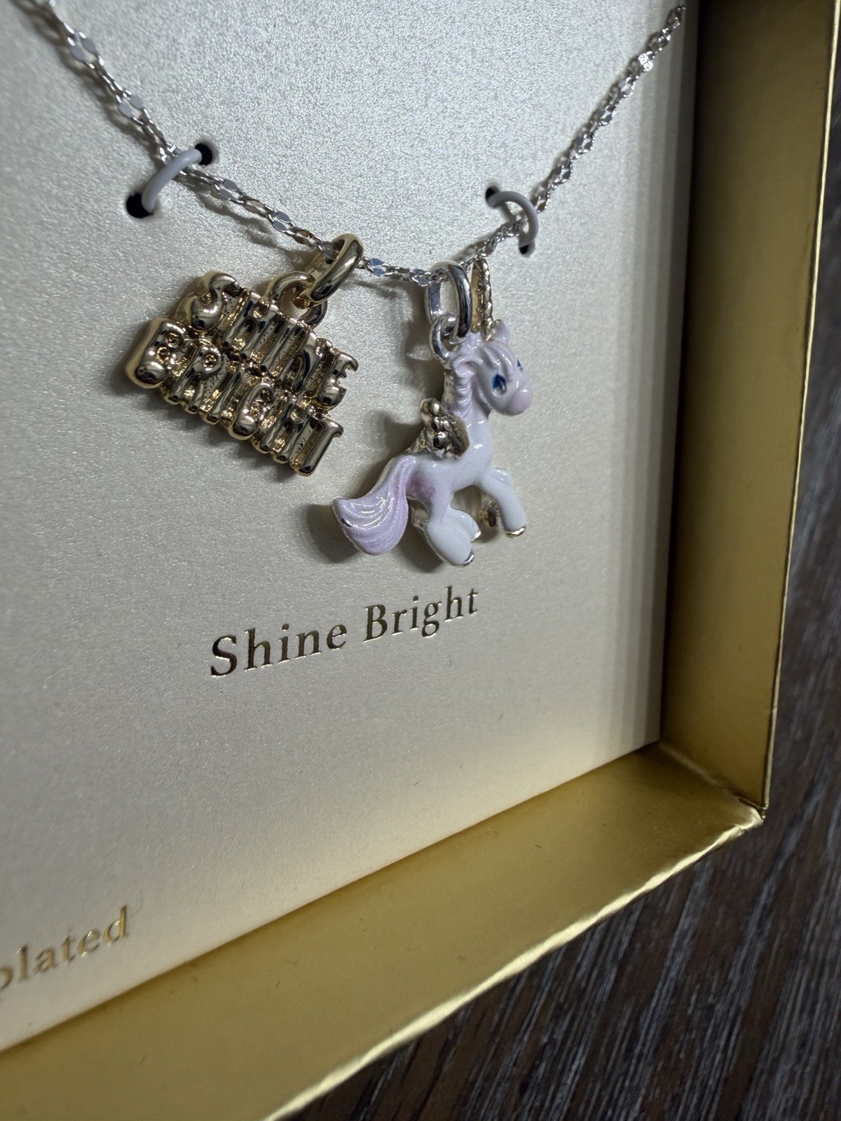 Precious Moments Unicorn Necklace Shine Bright Fine Silver Plated NIB Viral