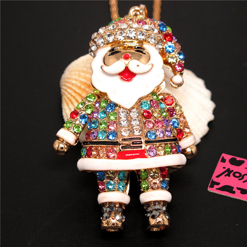 New Colorful Crystal Enamel Christmas Santa Claus Fashion Women Chain Necklace