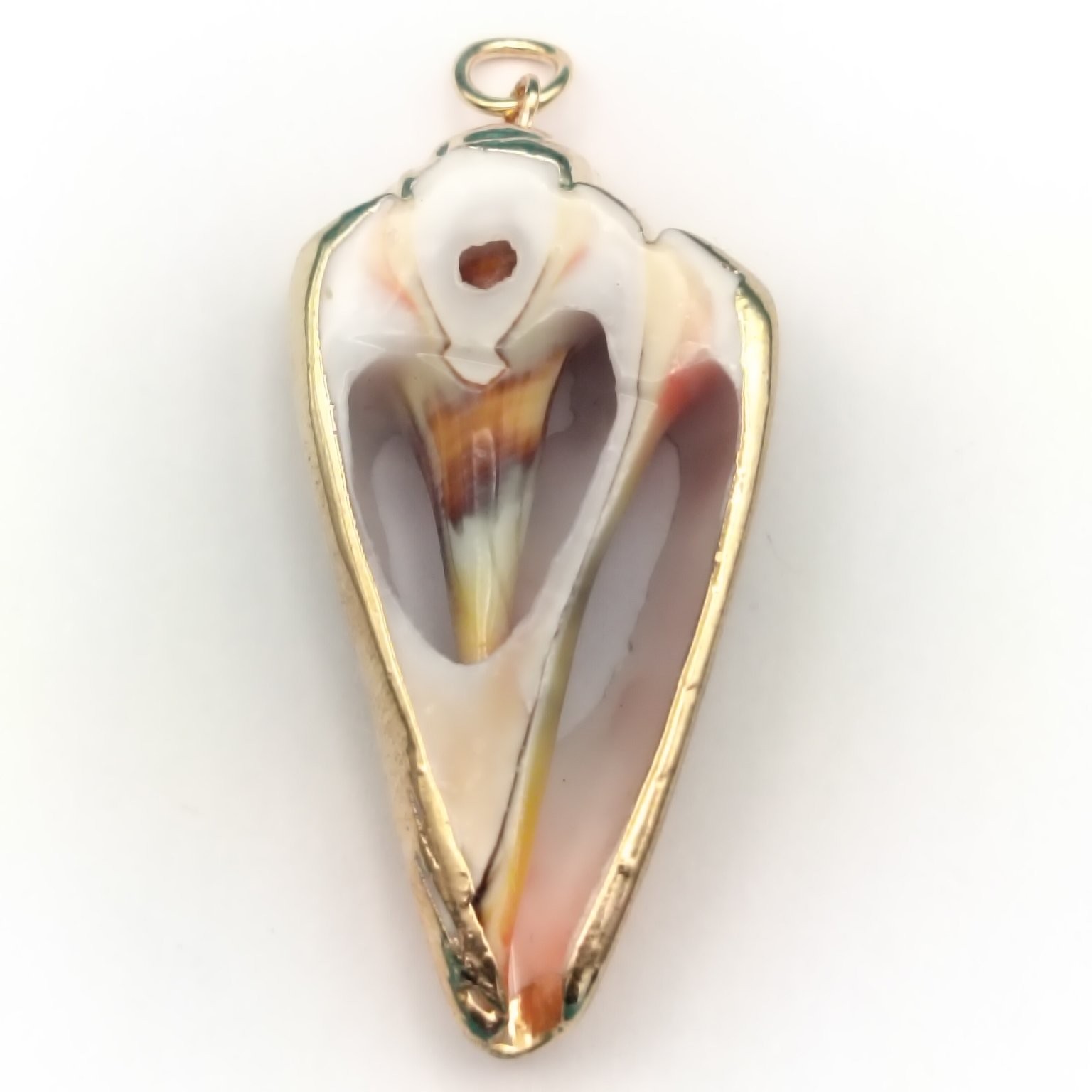 Natural Seashell Conch Pendant Gold Tone Framed Nautical Beach Jewelry ~1.25″