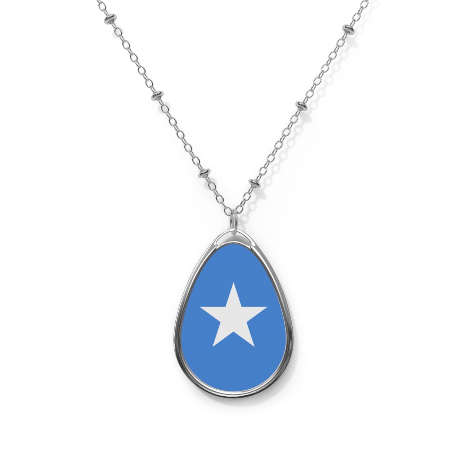 Somalia Flag Necklace – Somali Heritage Oval Pendant – One Size / Silver