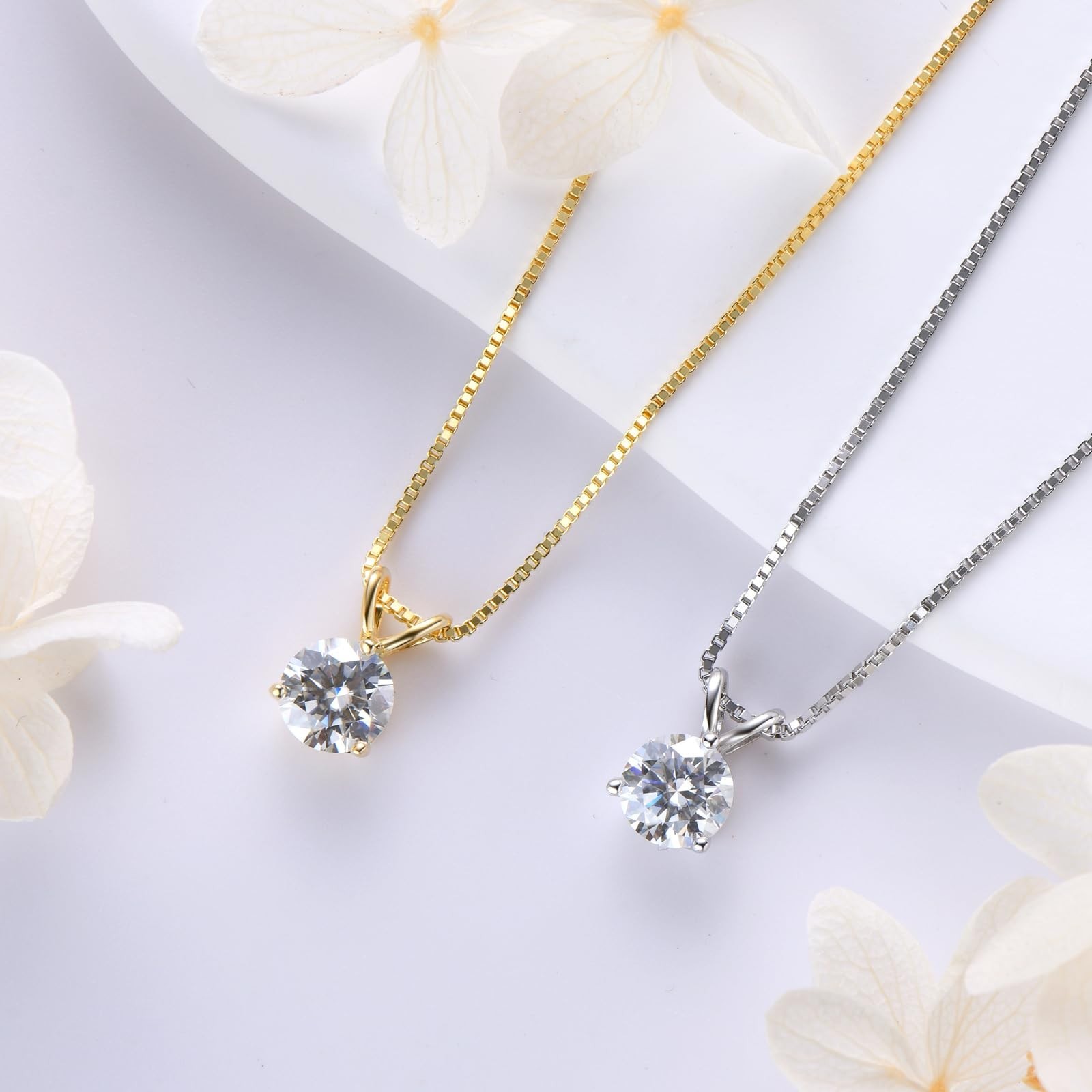 Moissanite Necklace for Women – Solitaire Lab Diamond Pendant, 18K White Gold, 9