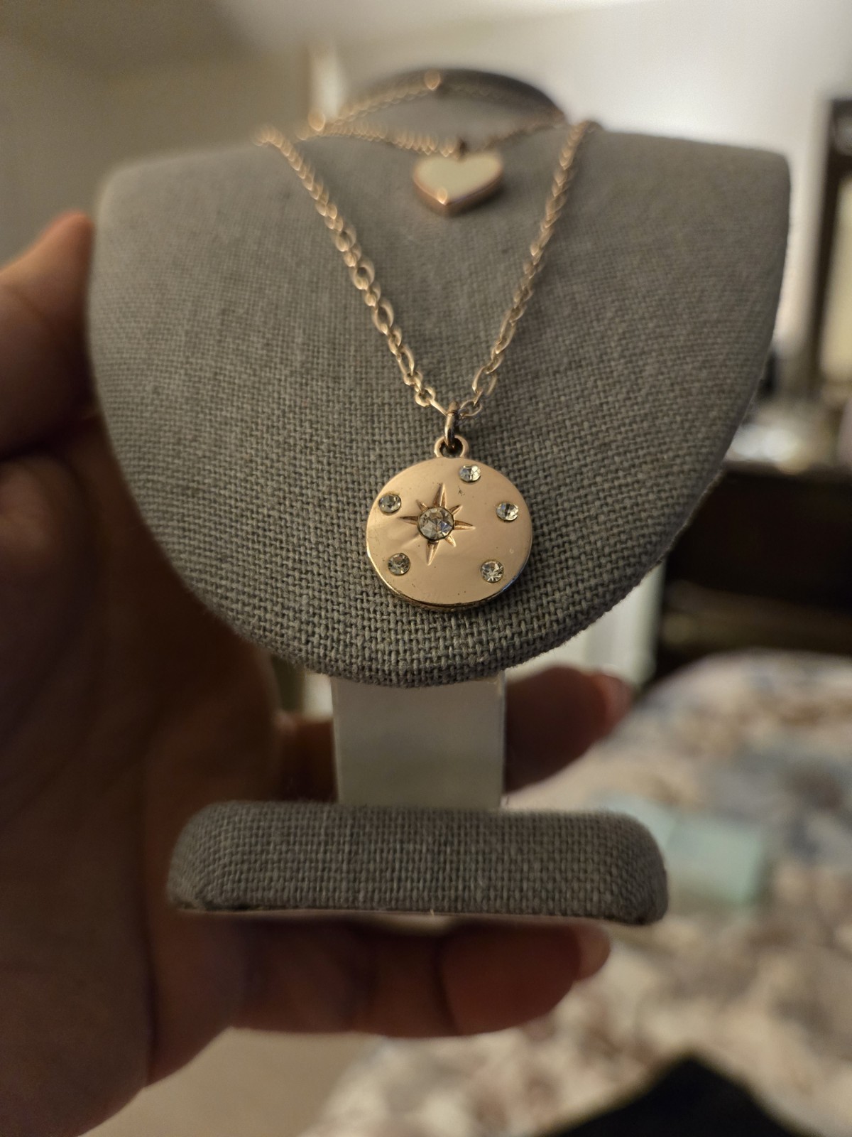 Rose Gold Tone Layered Heart Charm Pendant Necklace, Adjustable And Detachable