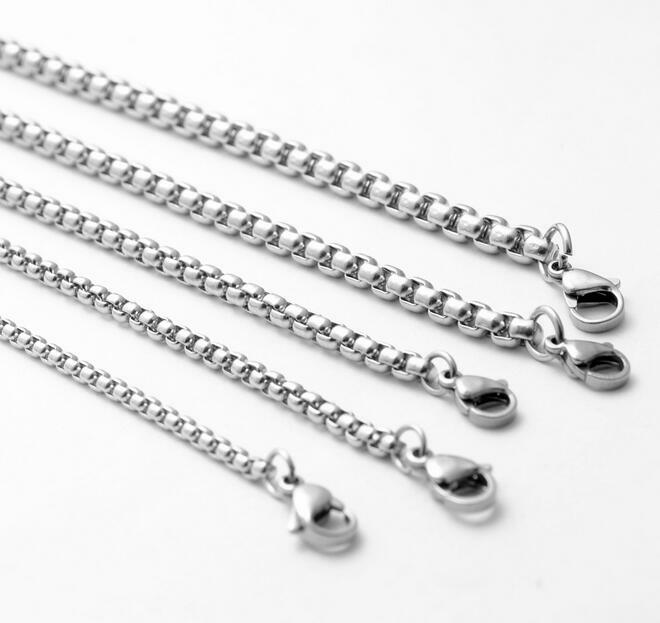 2/3/4/5/MM Men’s Chain Stainless Steel Round Box Link Necklace 20-32 inch hot yc