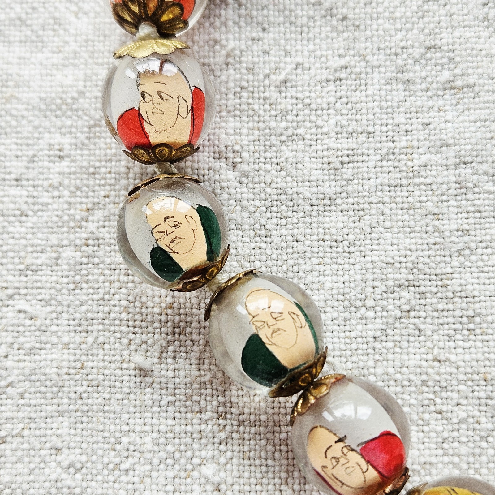 Chinese Prayer Buddha Glass Reverse Painted Beaded Cinnabar Pendant Necklace