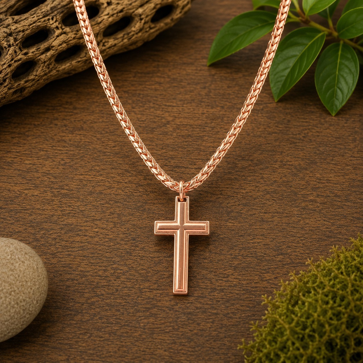 Pure Copper Cross Necklace with Dragon Bone ChainA timeless symbol of faith…