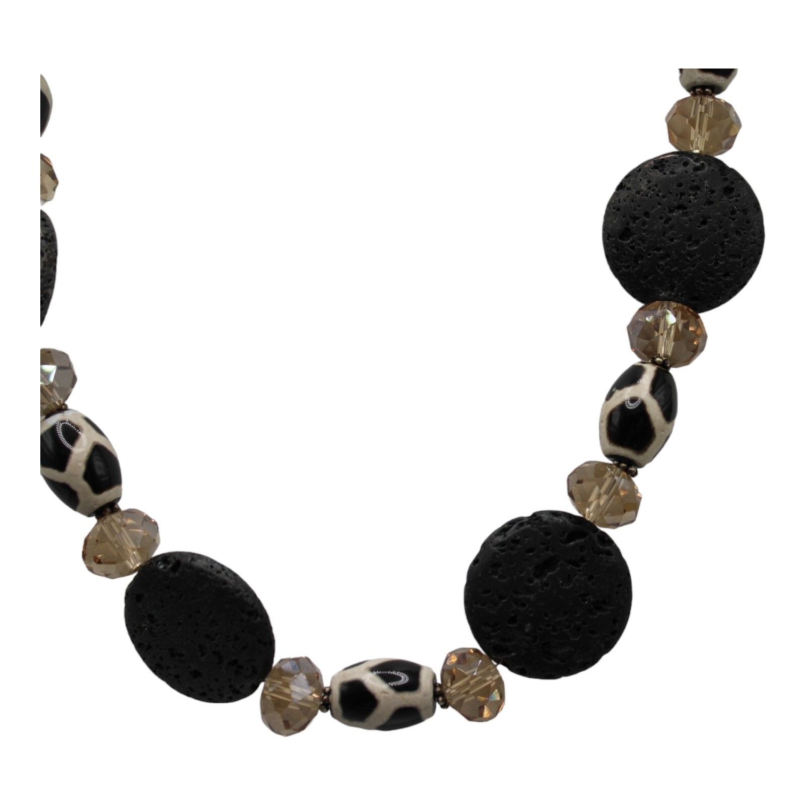Donna Dressler Black and White Lava Rock Beaded 925 Silver Necklace Bracelet
