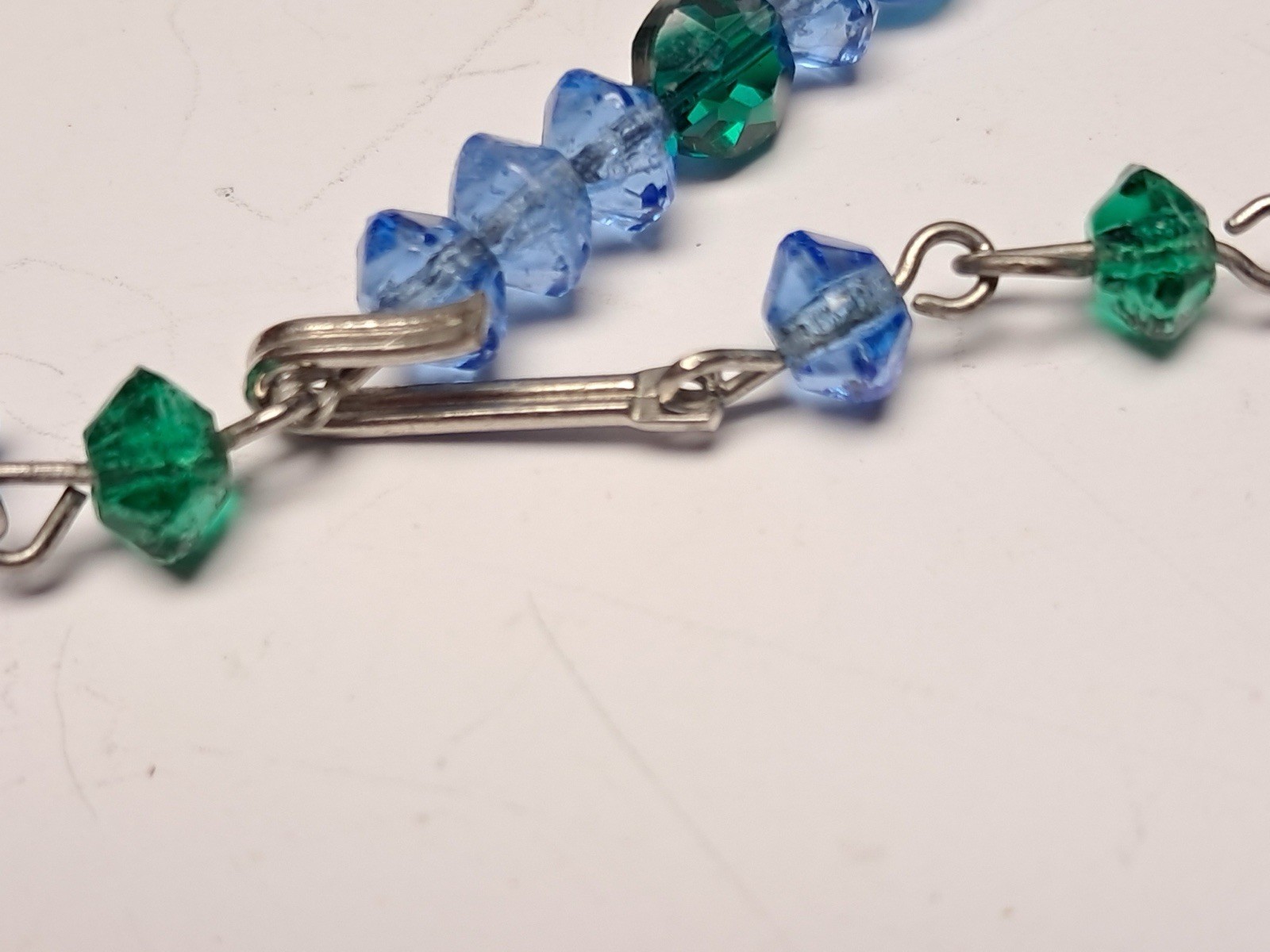 Blue Green Faceted Crystal Glass Beaded Necklace Cobalt Emerald 18-21 Inch