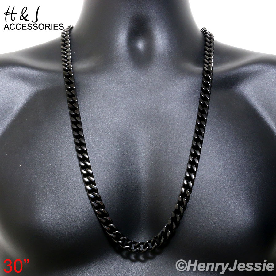 18-40″MEN Stainless Steel WIDE 11mm Black Plated Cuban Curb Link Chain Necklace