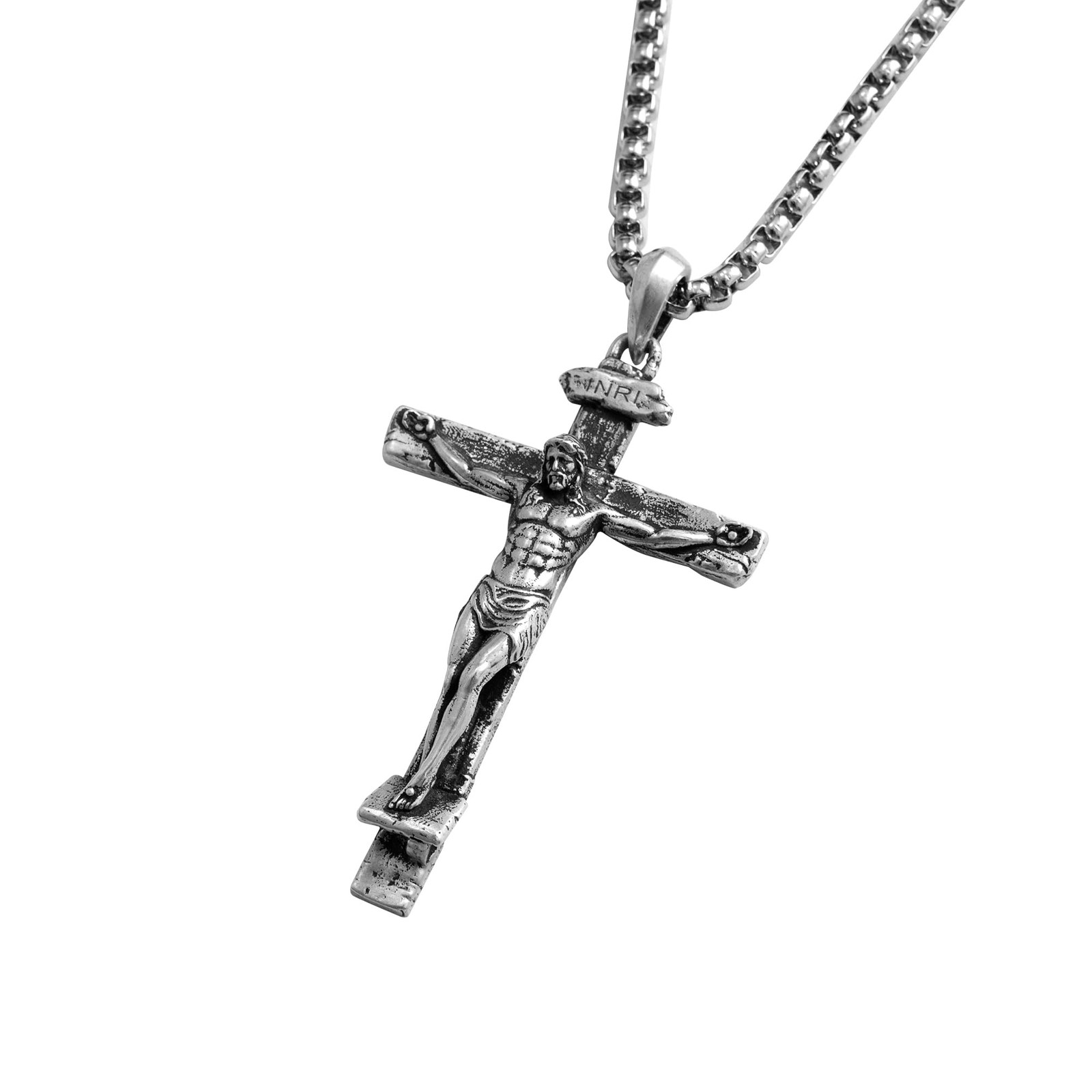Sterling Silver Crucifix Pendant Necklace for Men Jesus Cross Necklace for W