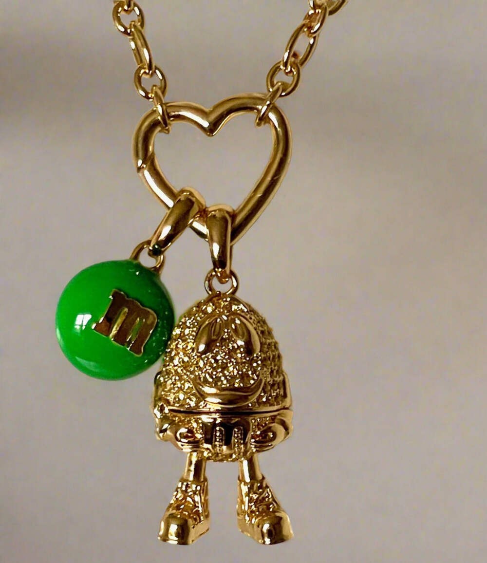 Kate Spade M&M Pendant Necklace Green Gold Statement Novelty Gift Box